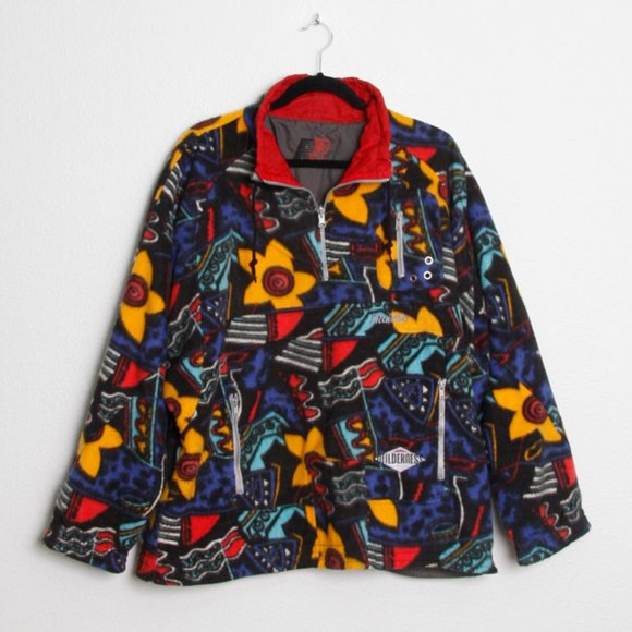 Vintage Other - Vintage Bright Graphic Printed Fleece Ski Pullover 1990's Quarter Zip Blue Large